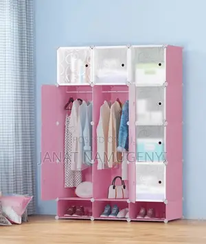 Pink Three Column Plastic Closet With Shoe Rack