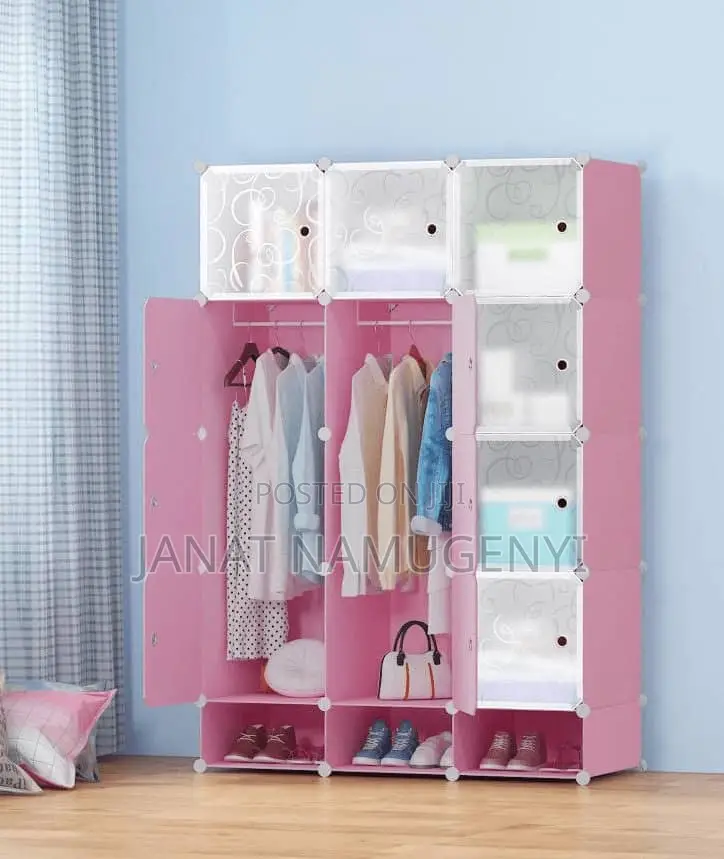 Pink Three Column Plastic Closet With Shoe Rack