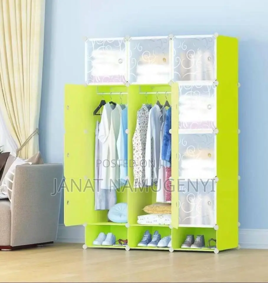Green Three Column Plastic Closet With Shoe Rack