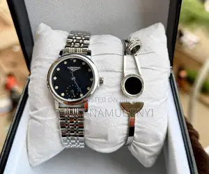 Longines Silver Watch With Black Display