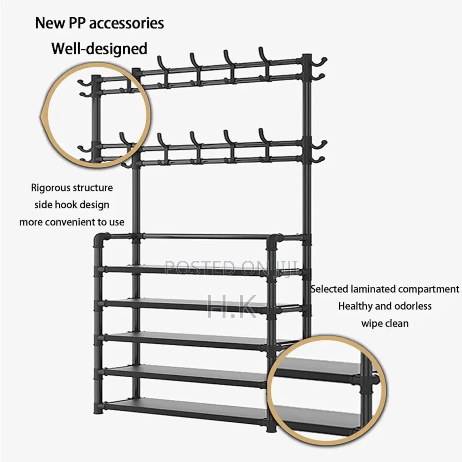 5-Layer Shoe Rack With a Coat Rack on Top