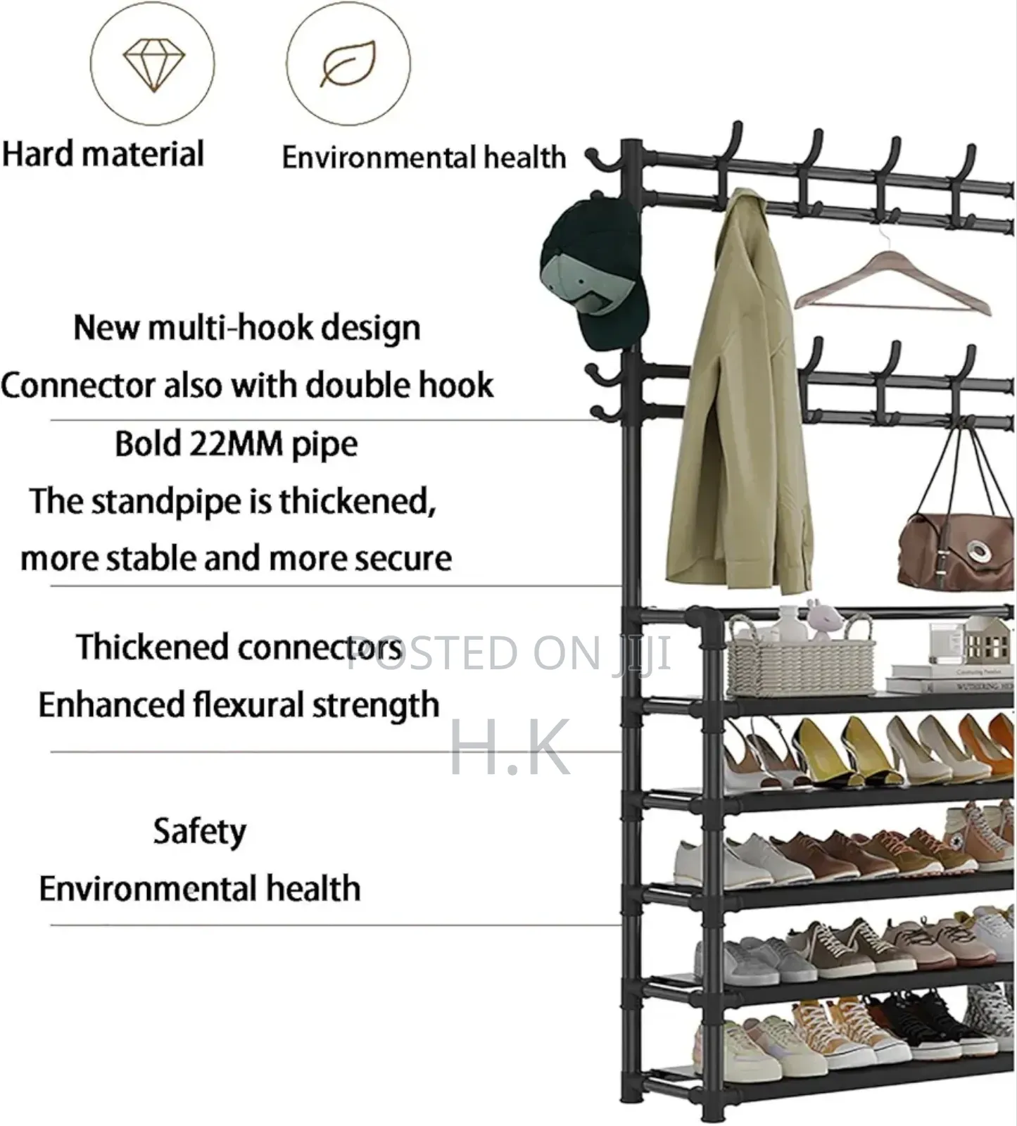 5-Layer Shoe Rack With a Coat Rack on Top