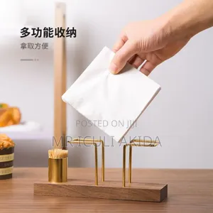Wooden Base Paper Towel Tissue Holder WTH Toothpick Holder