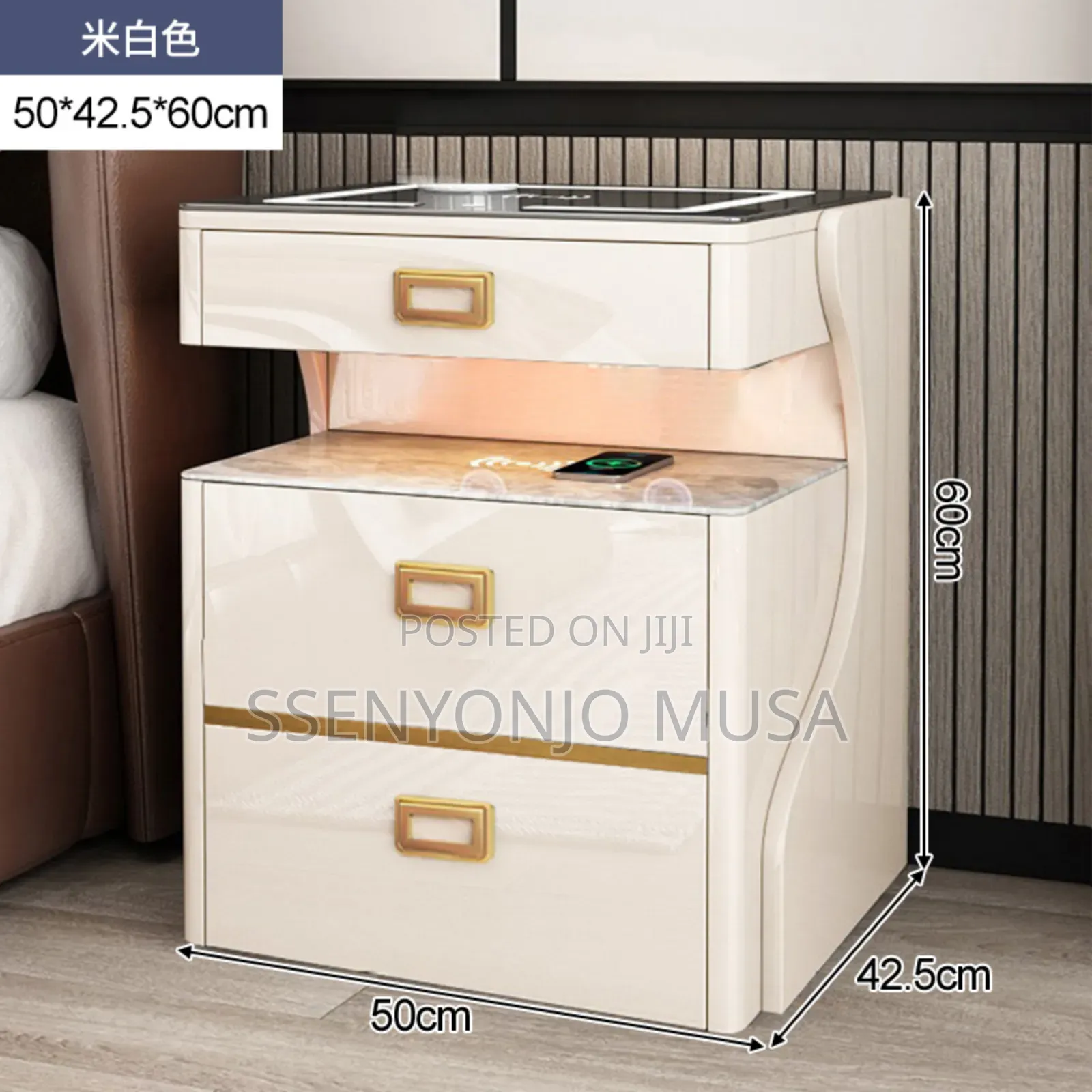 Smart Bedside Table With Safe, Lock, Wireless Charging.