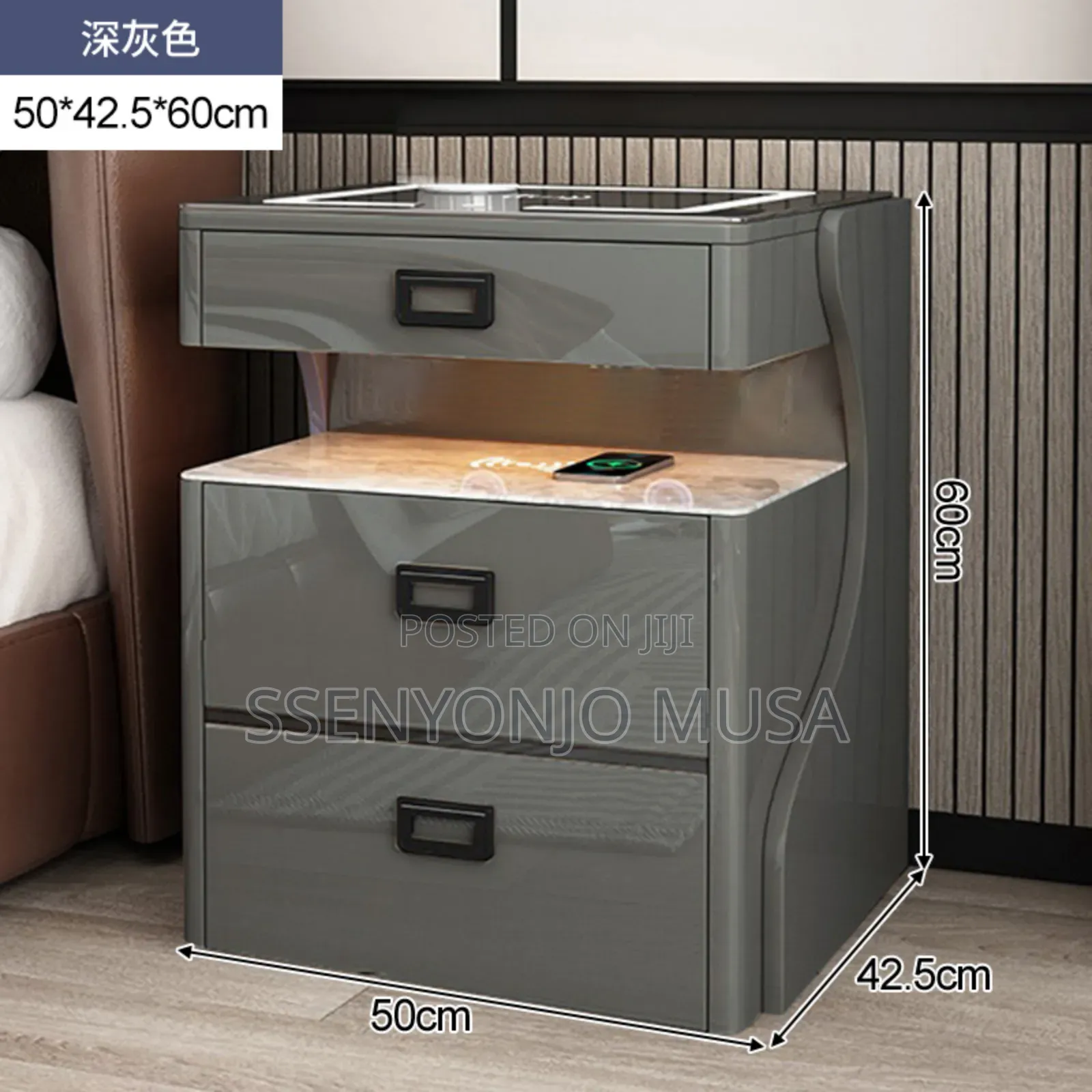 Smart Bedside Table With Safe, Lock, Wireless Charging.