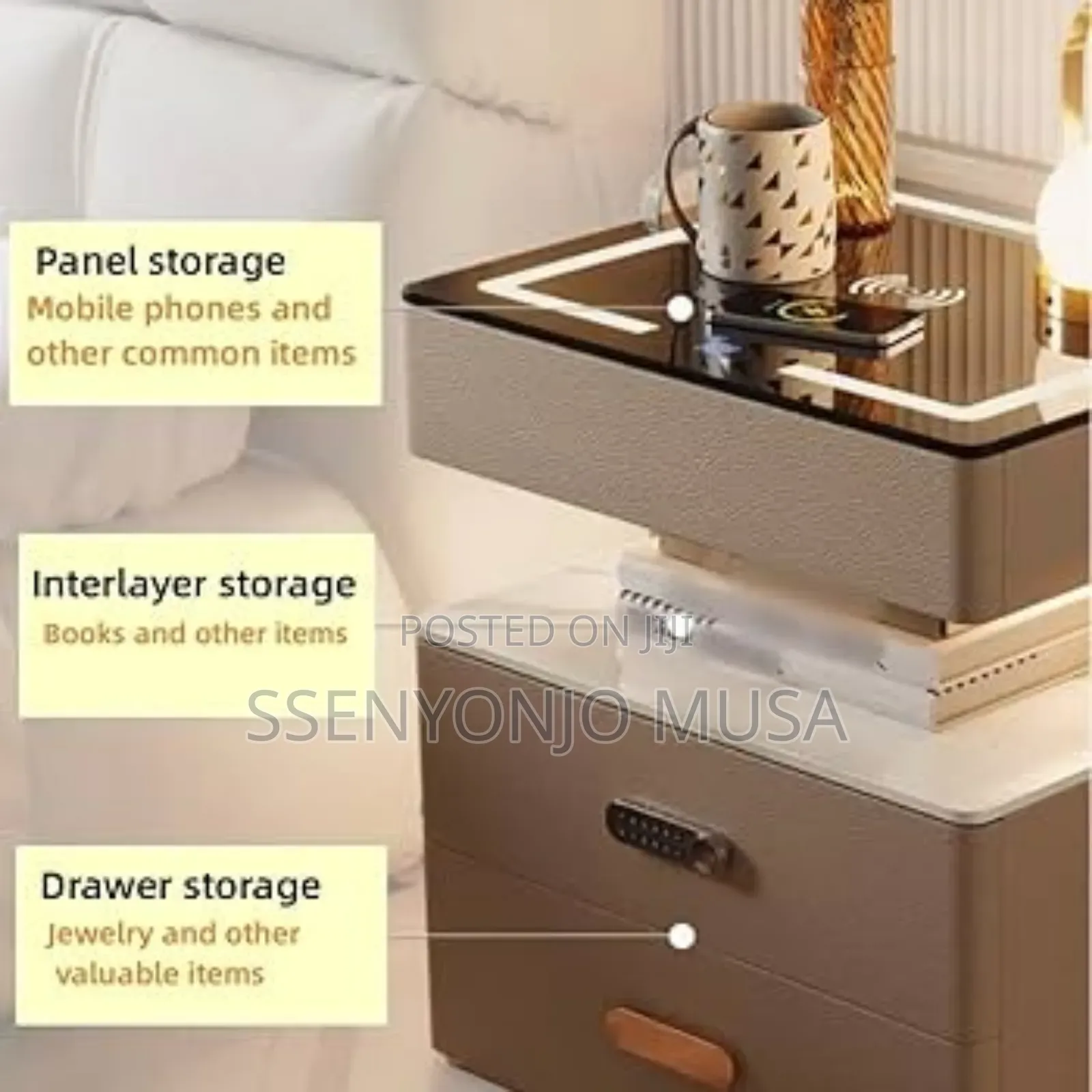 Smart Bedside Table With Safe, Lock, Wireless Charging.