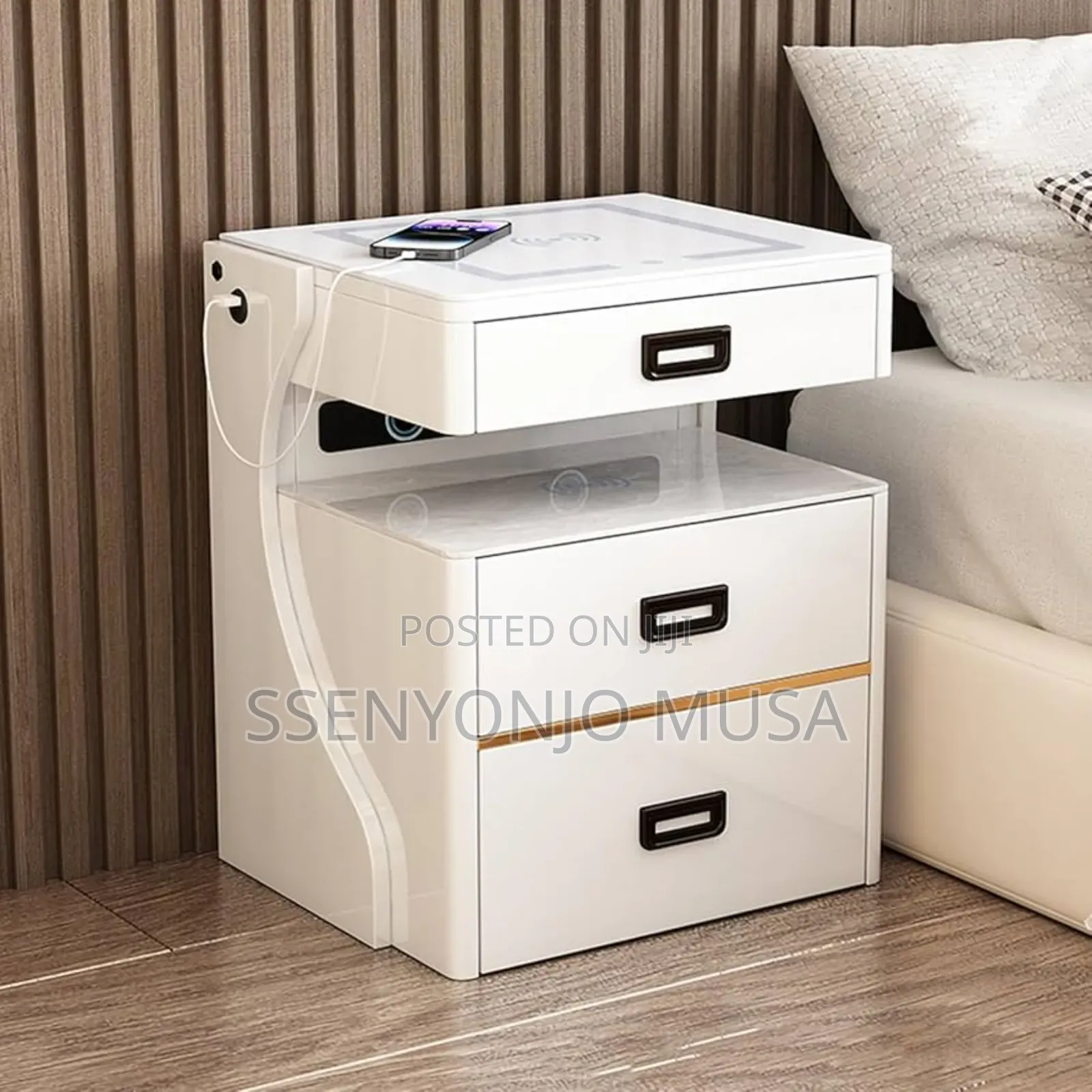 Smart Bedside Table With Safe, Lock, Wireless Charging.