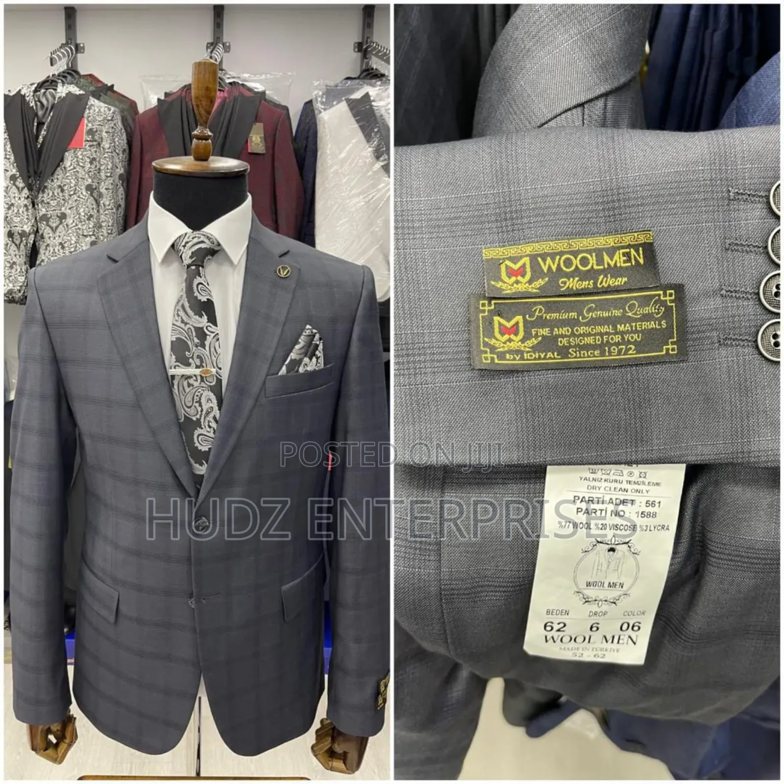 Turkish Quality Checkered Blazer Coat Grey
