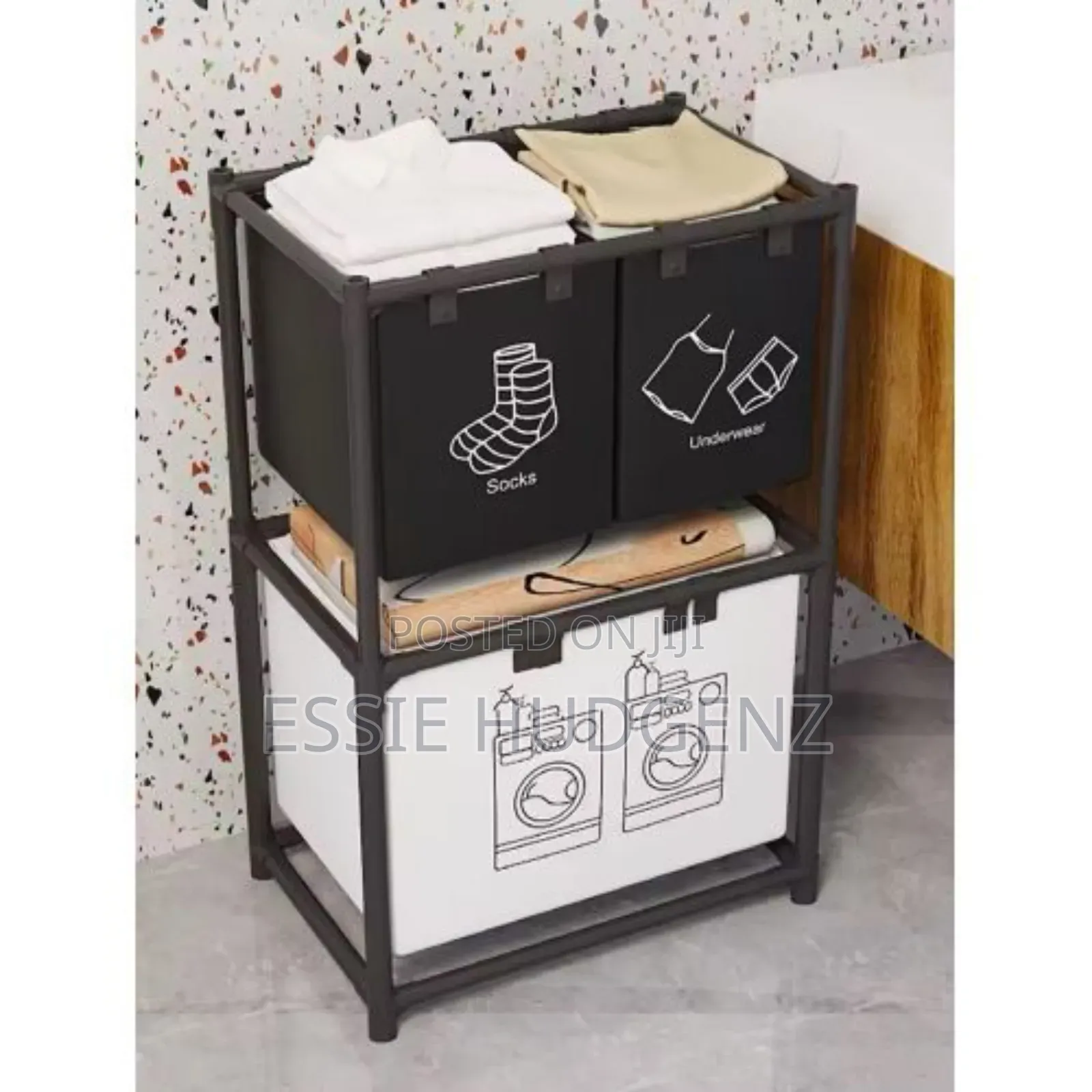 Foldable Multicompartment Laundry Basket With Divider
