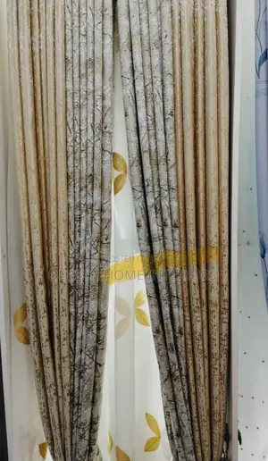 Beigh/Cream and Brown Curtains.