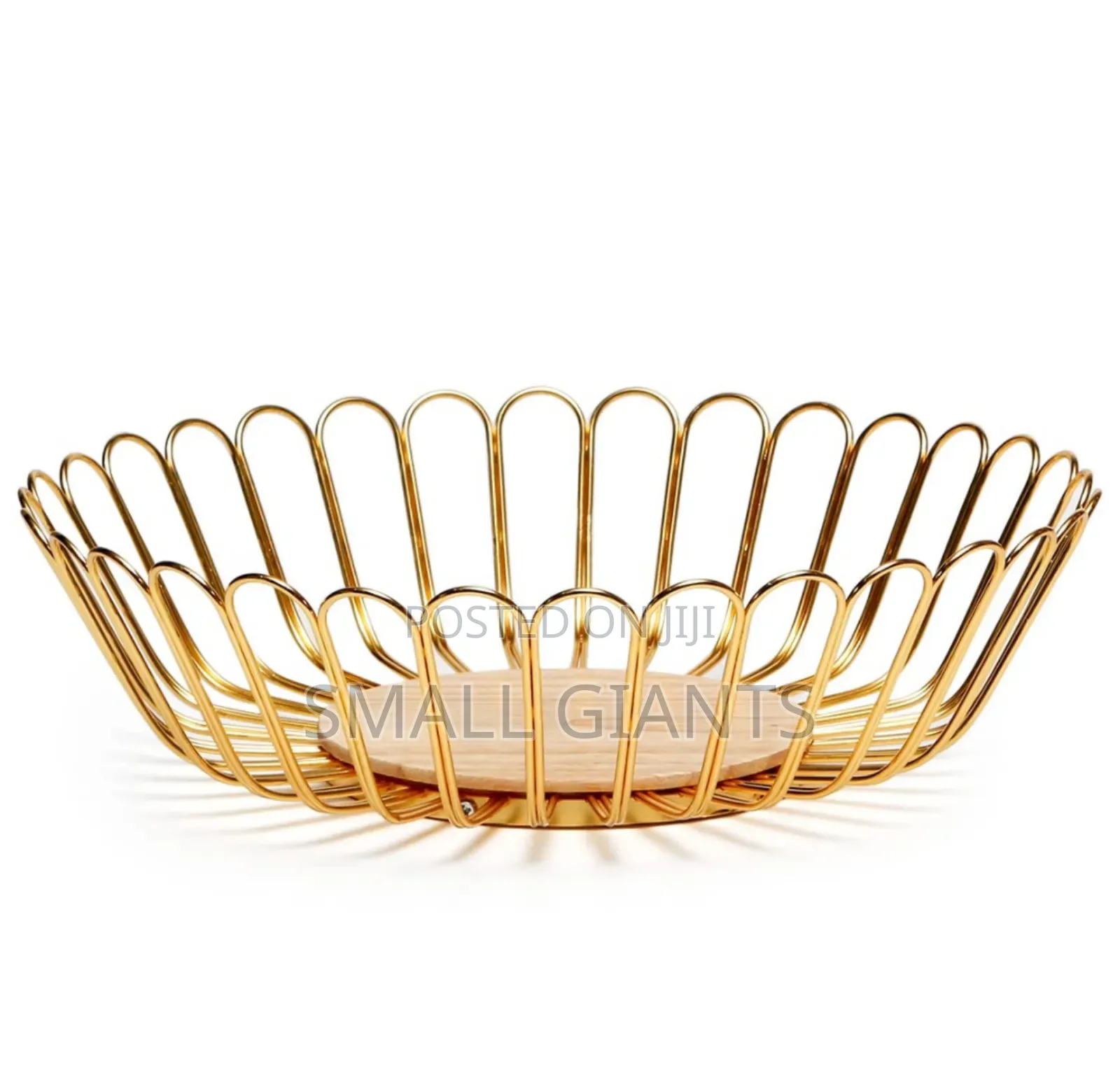 Creative Round Metal Fruit Bowl With Wooden Base