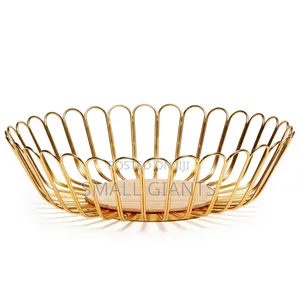 Creative Round Metal Fruit Bowl With Wooden Base
