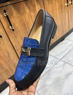 Original Men’S Designer Black/Blue Hermes Leather Loafers