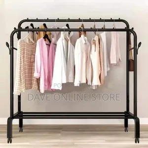 Double Pole Heavy Duty Clothes Rack Metal Hanger With Tyre