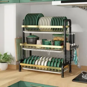 3 Layers Dishrack With Cup Holder Draining Tray Plate Rack