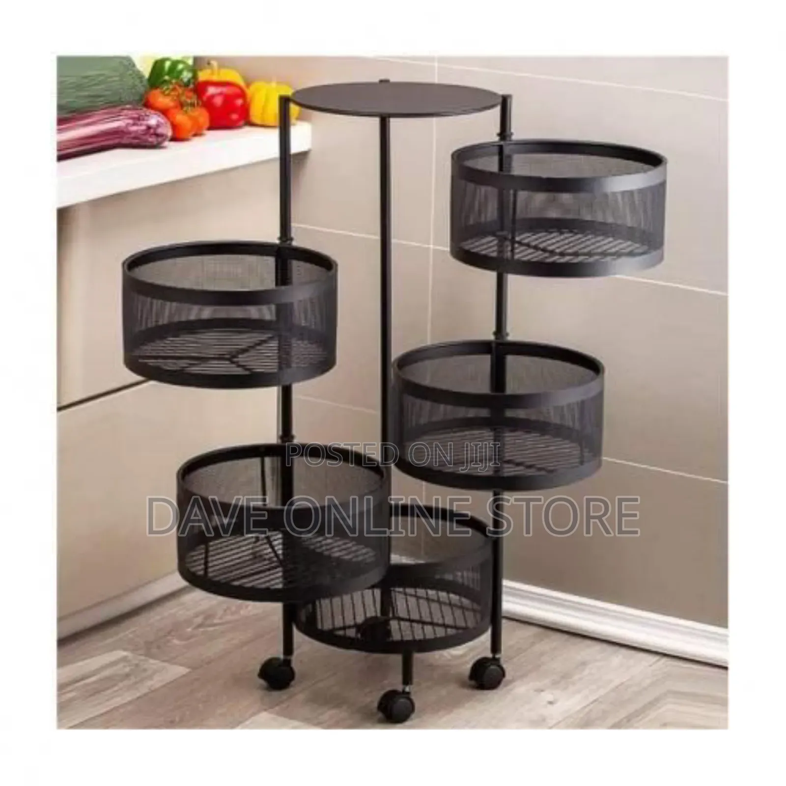5 Rotary Fruit Vegetable Trolley Rack With Wheels
