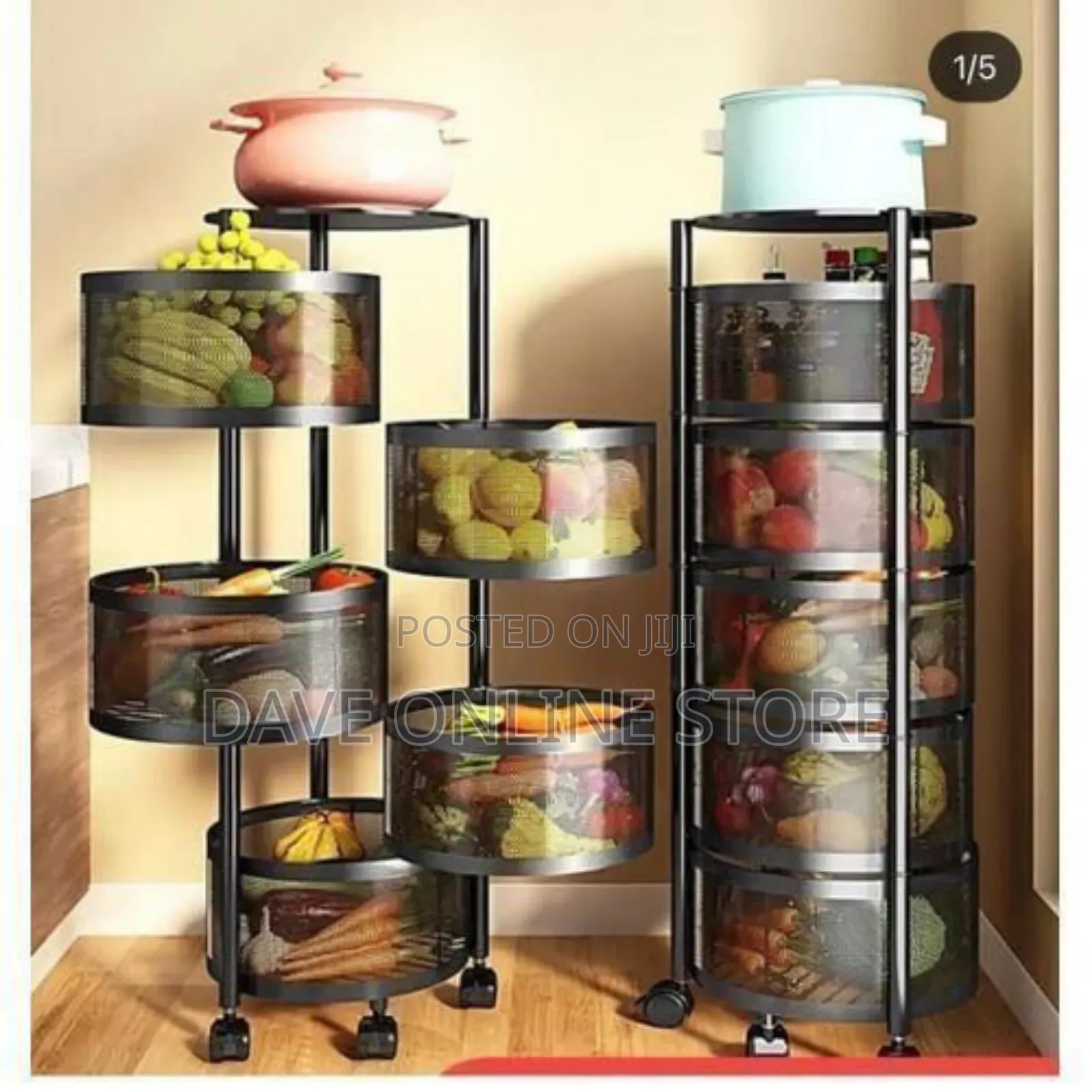 5 Rotary Fruit Vegetable Trolley Rack With Wheels