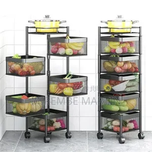 Rotatable Kitchen Multipurpose Storage Trolley Basket 5 Tier