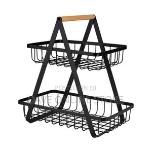 Bread Basket Detachable 2-Tier Fruit Holder Storage Black