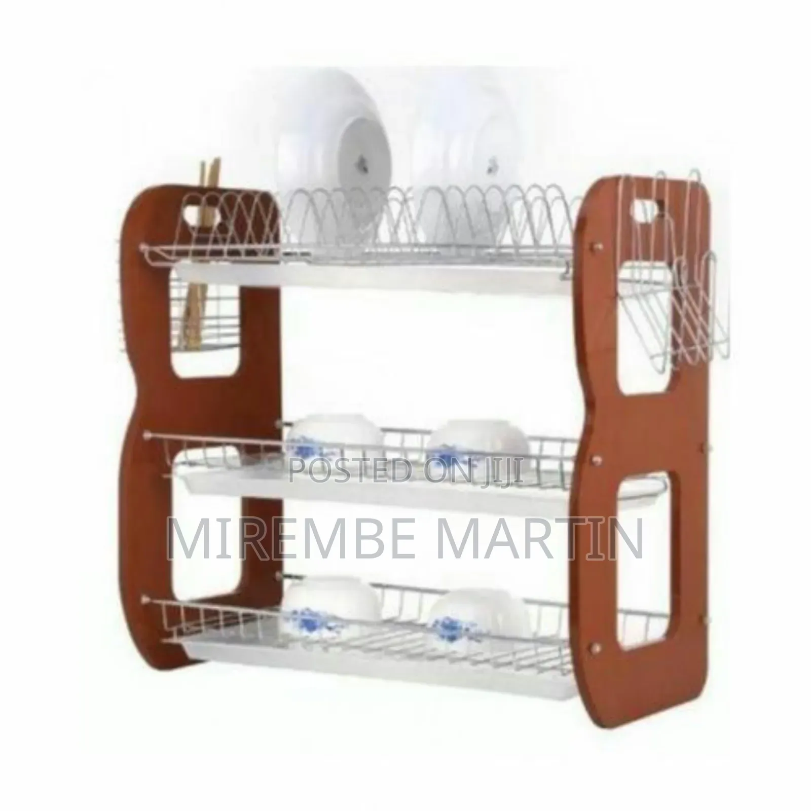 3 Tier Wooden Stand Dish Rack With Drainer