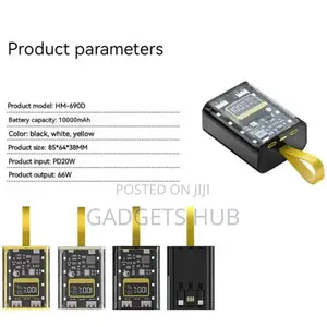 Power Bank 10000mah Built in Cable Led Fast Charging