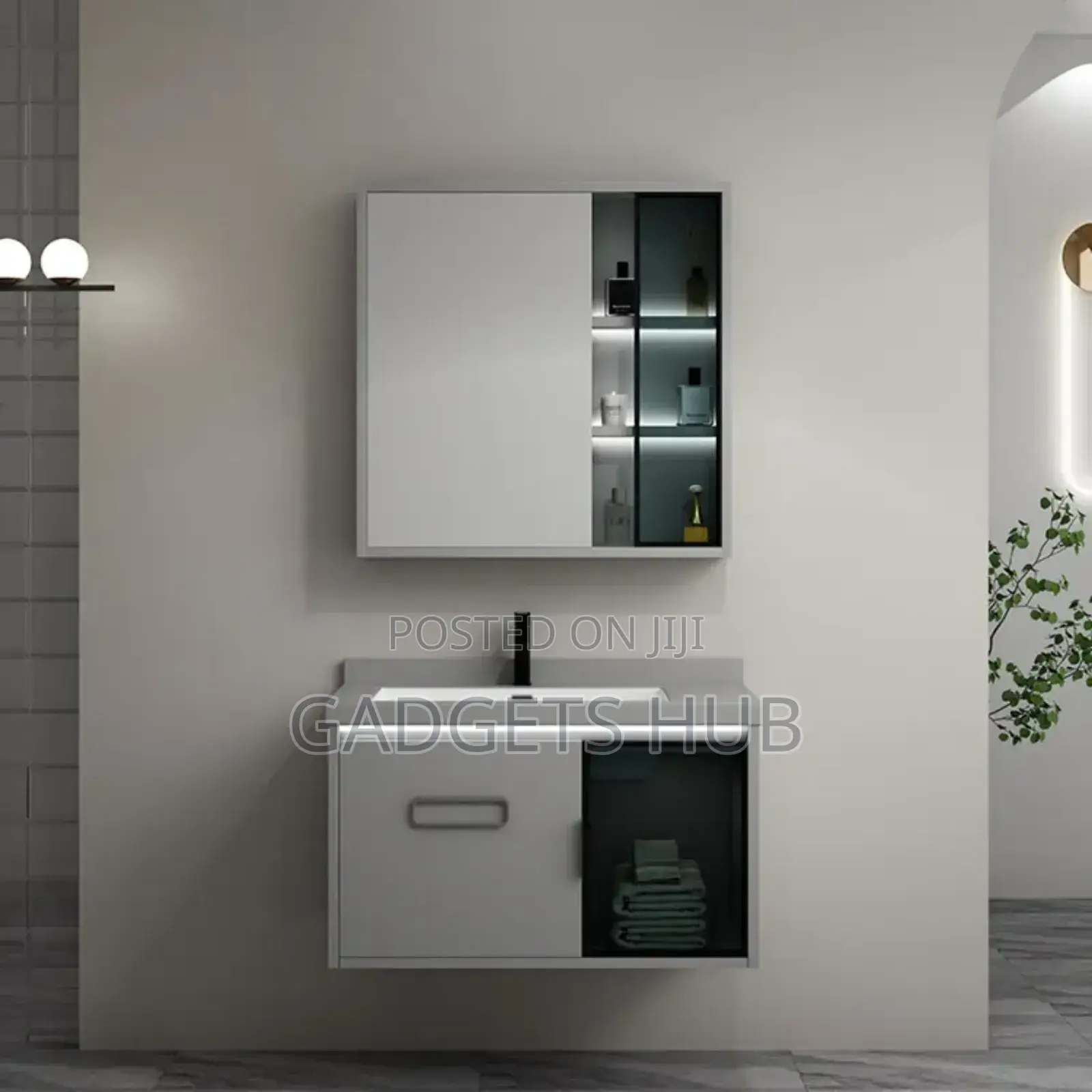 Wall Mount Bathroom Vanity Cabinets Basin and Led Mirrors