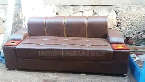 3 Seater Leather Sofa Set With Golden Stickers