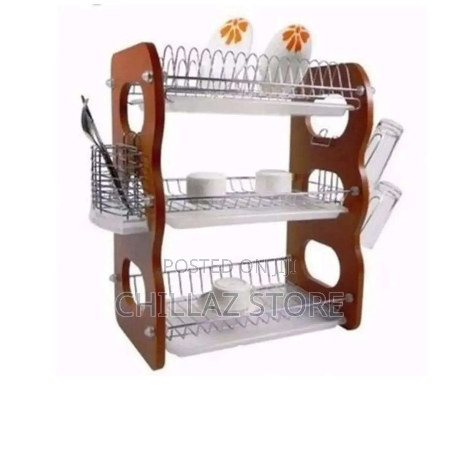 3 Tier Wooden Dish Plate Rack.