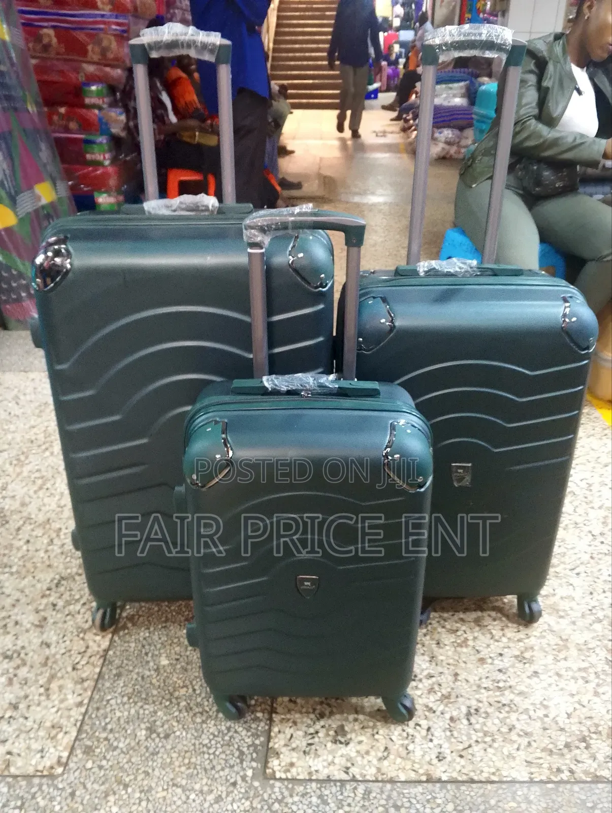 Original Rubber Plastic Suitcases. Full Set of 3pcs ( Green)