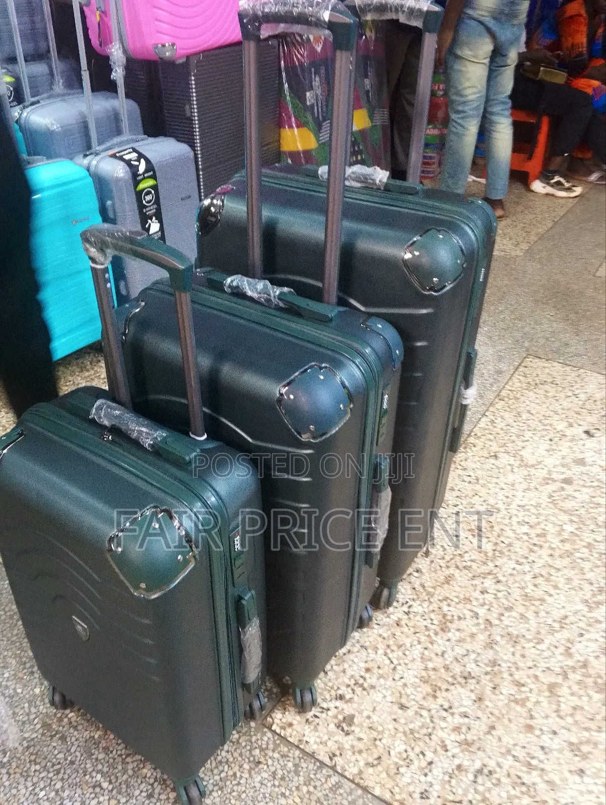 Original Rubber Plastic Suitcases. Full Set of 3pcs ( Green)