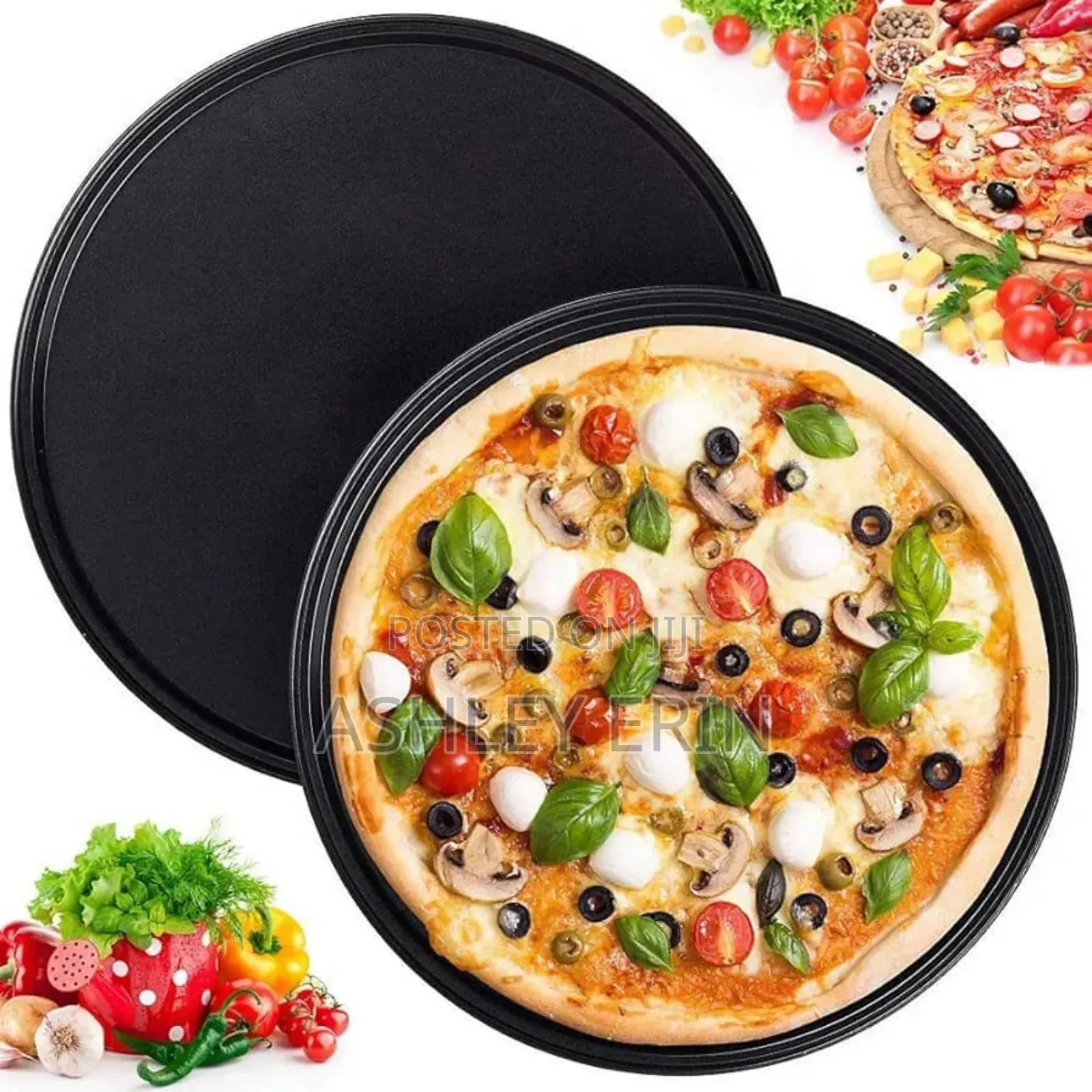 Non-Stick Pizza Steel Baking Round Oven Tray Pan, 30cm-Black