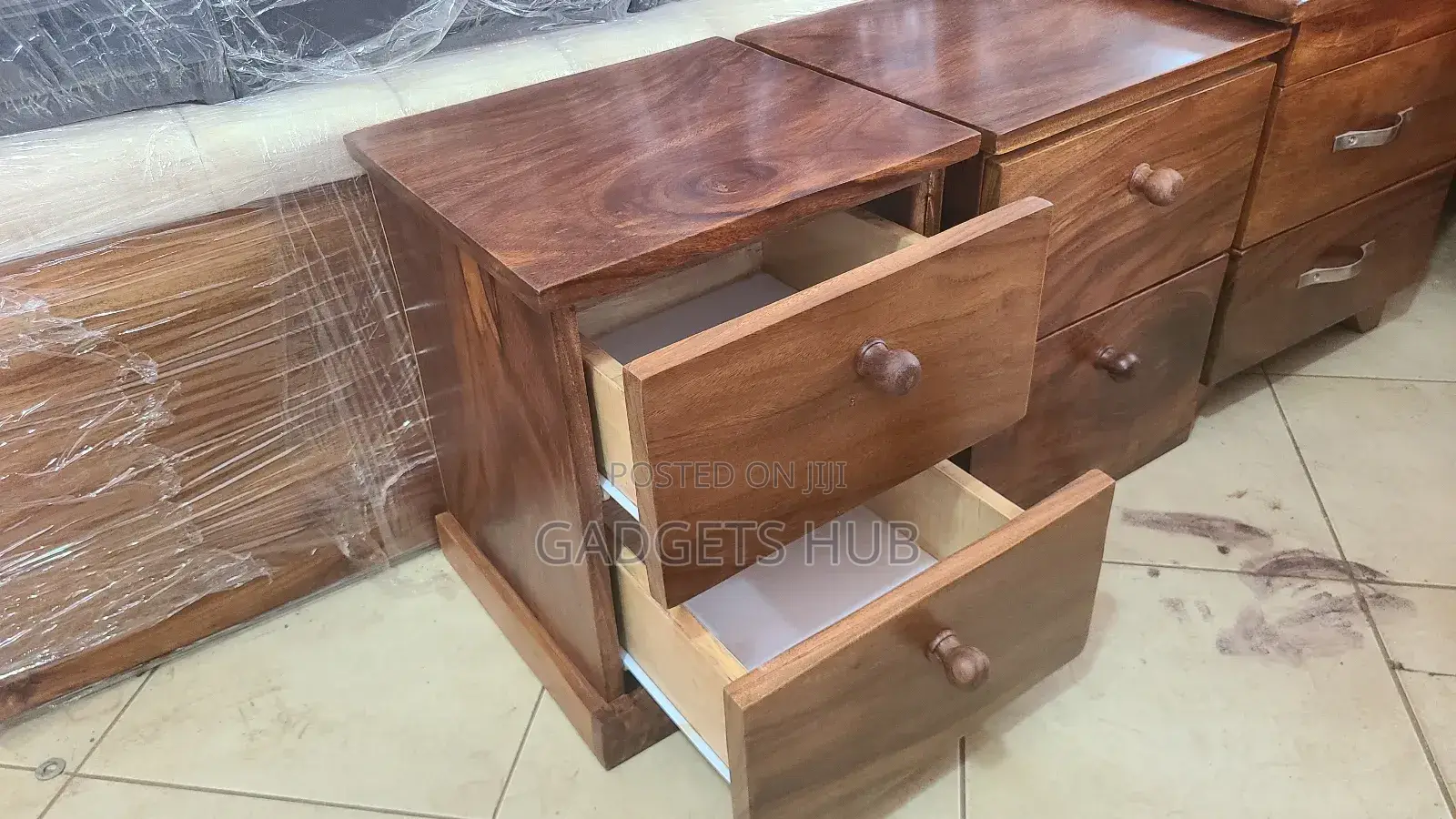 Pine Wood Rustic Two Drawers Bedside Table Pair