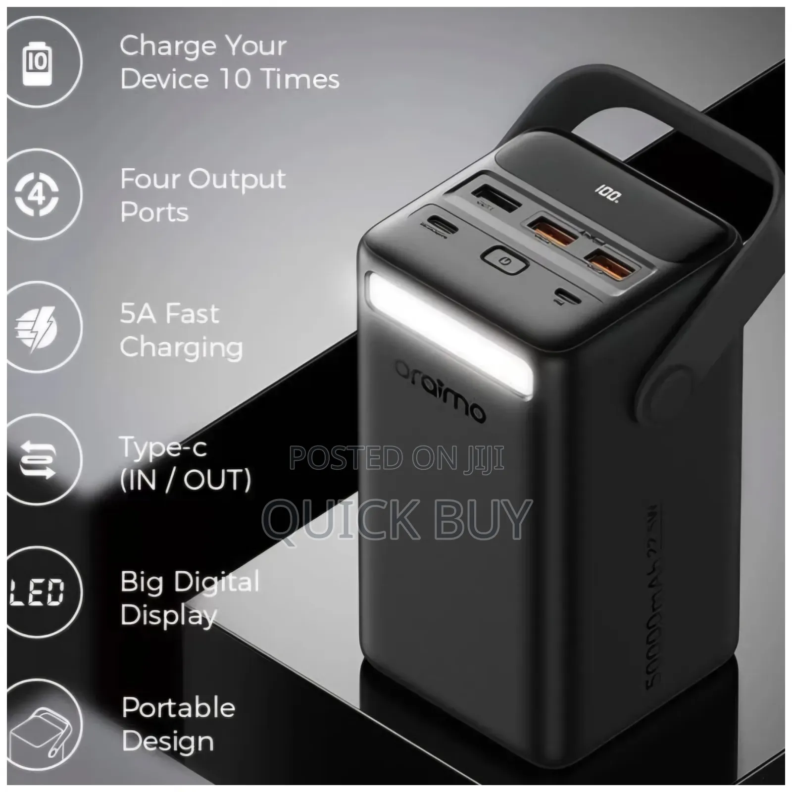 Digital Display 5a Fast Charging Power Bank – Black