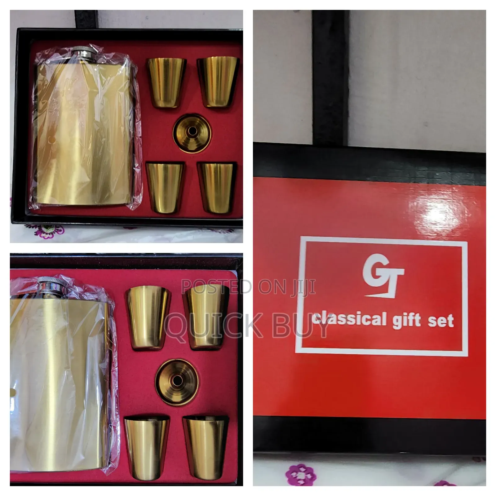 Unique Gold Hip Flask Set