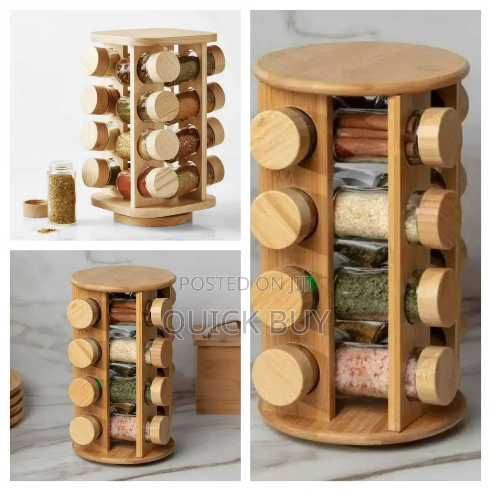 Bamboo Countertop 16jar Spice Rack Rotating