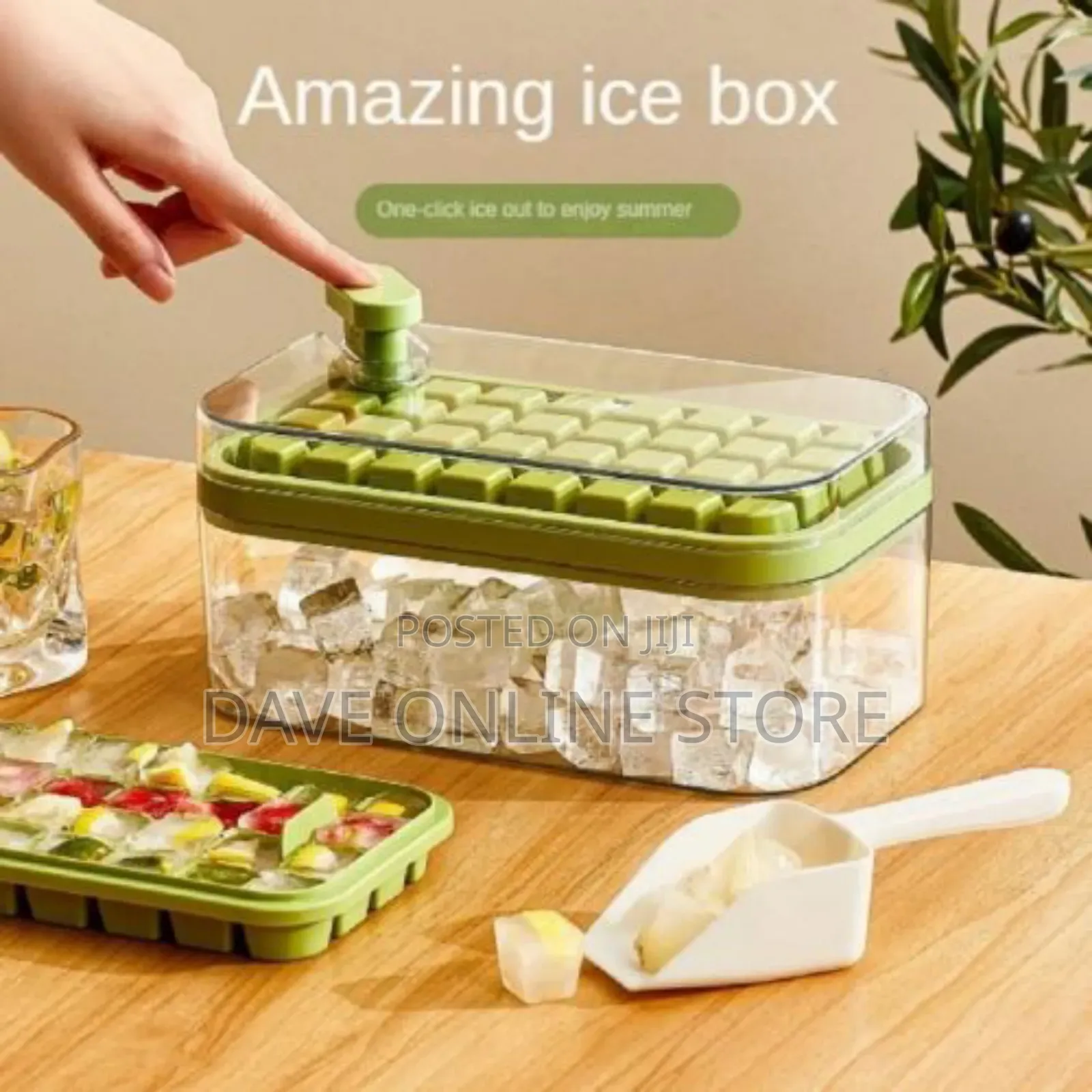 64 Grids One Button Press Ice Cube Tray With Storage