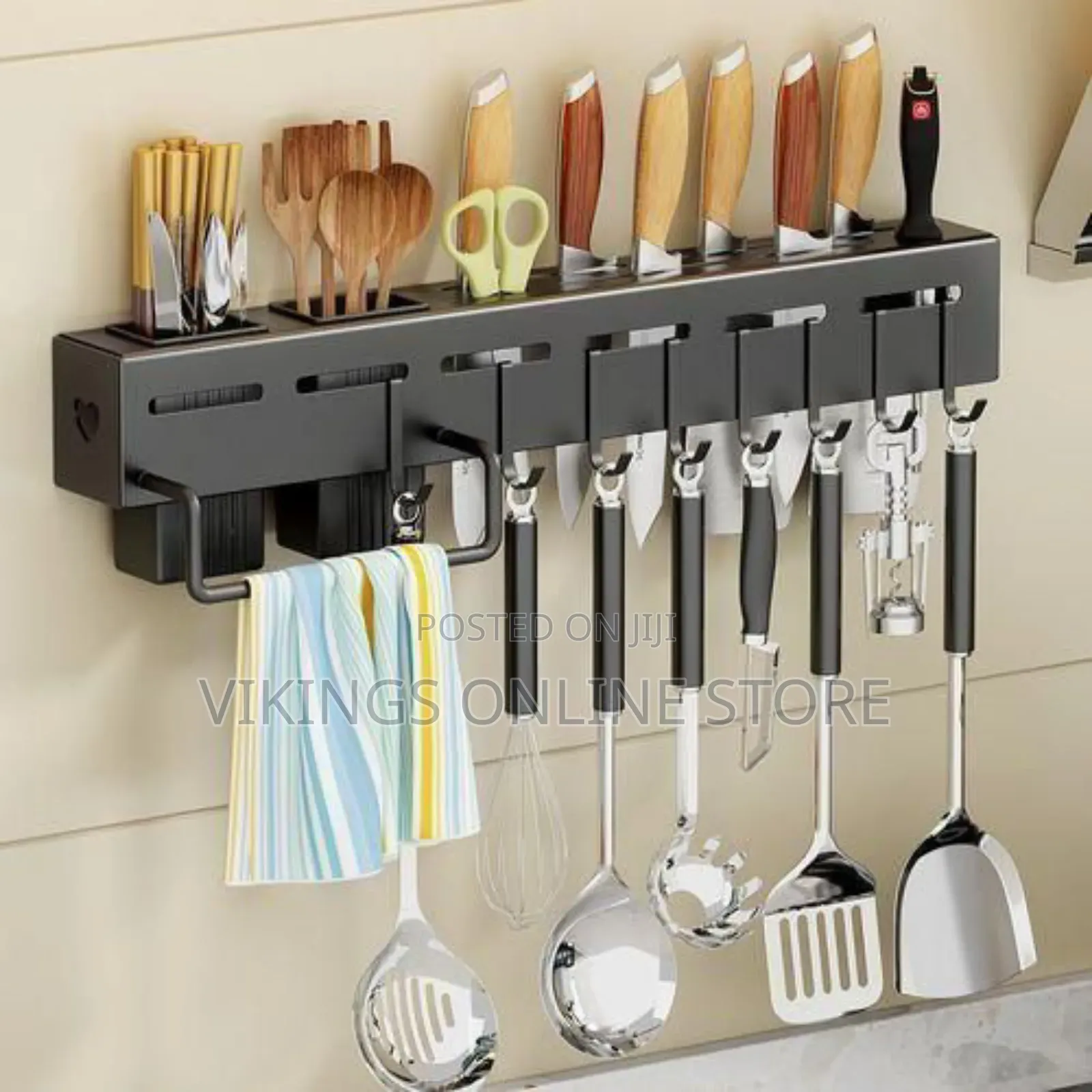 Wall Mounted Knife Cutlery Holder Rack - 60cm With 3 Spoons