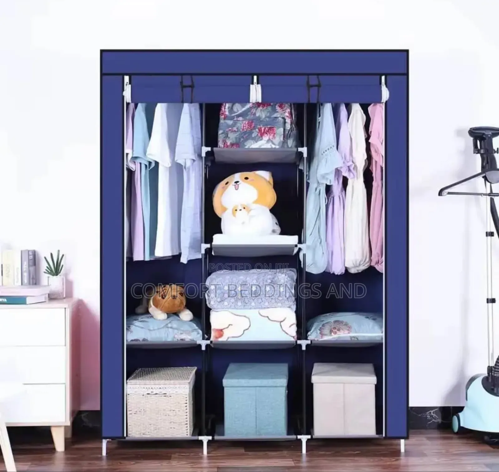 Three Column Metallic Closet With Cloth