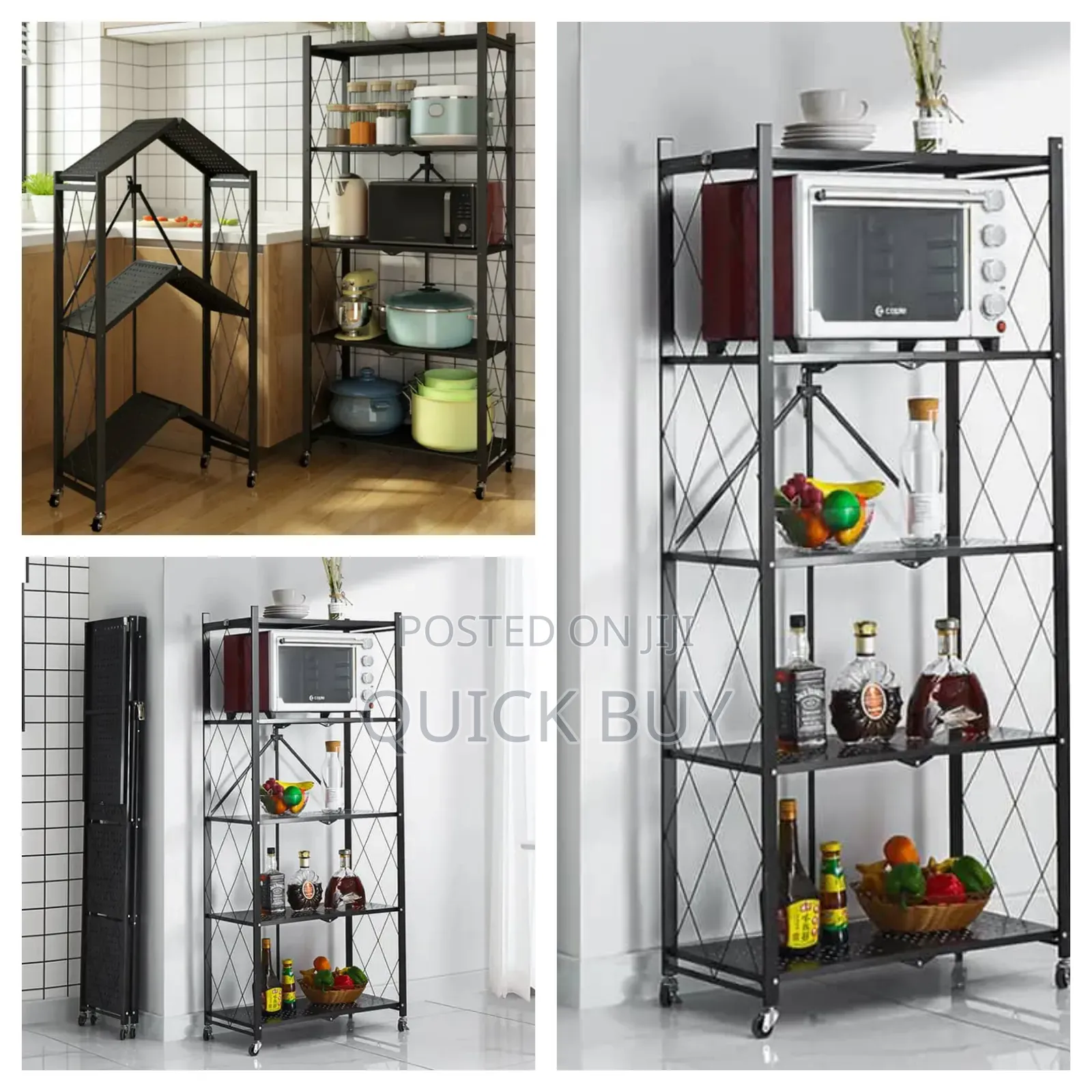 5tier Steel Black Foldable Kitchen Cart