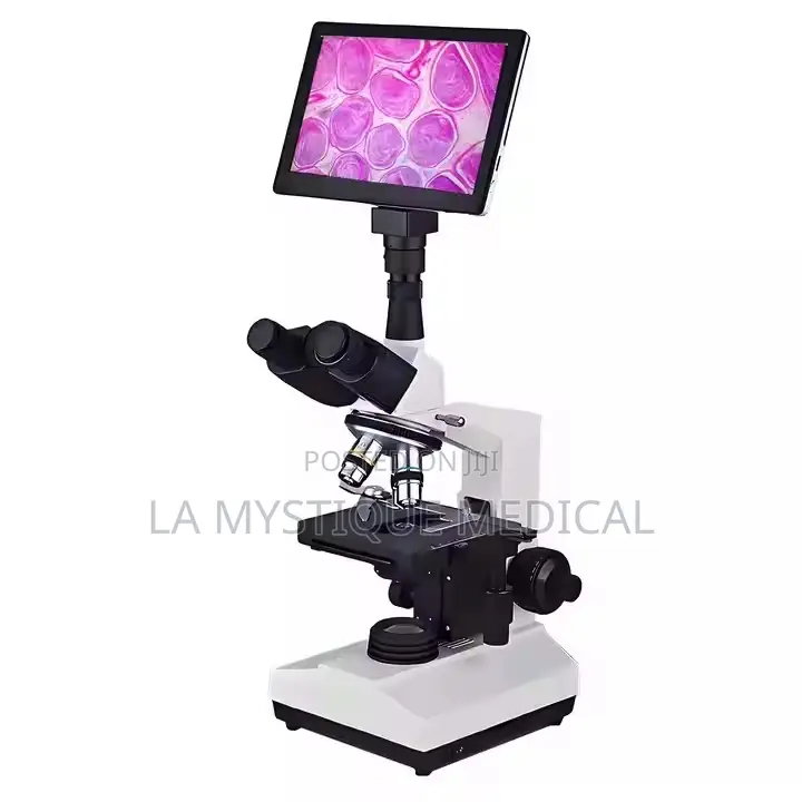 Laboratory Digital Trinocular Microscope With a Screen