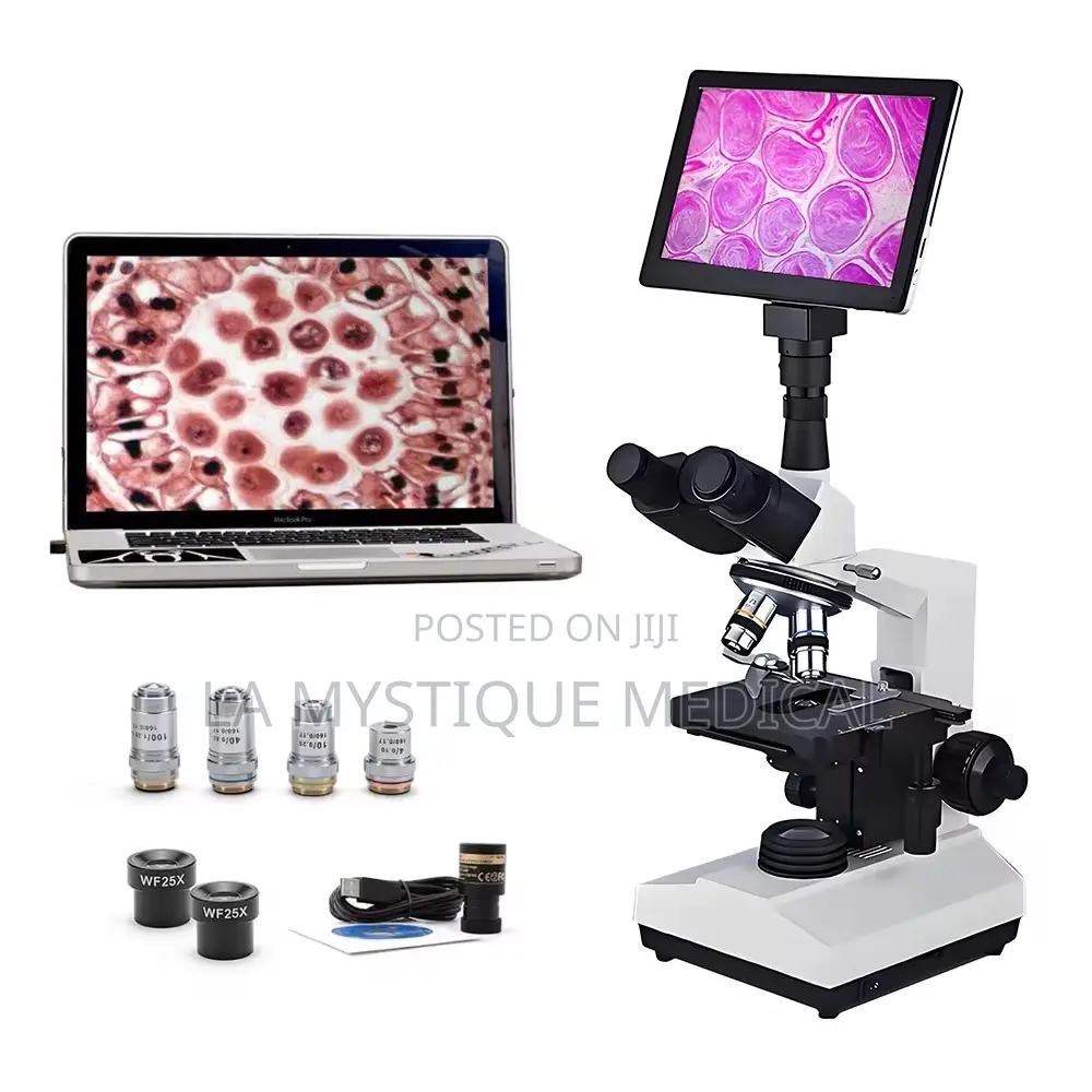 Laboratory Digital Trinocular Microscope With a Screen