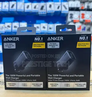 Anker Prime Gan Charger 100w, 3 Ports Portable Wall Adapter