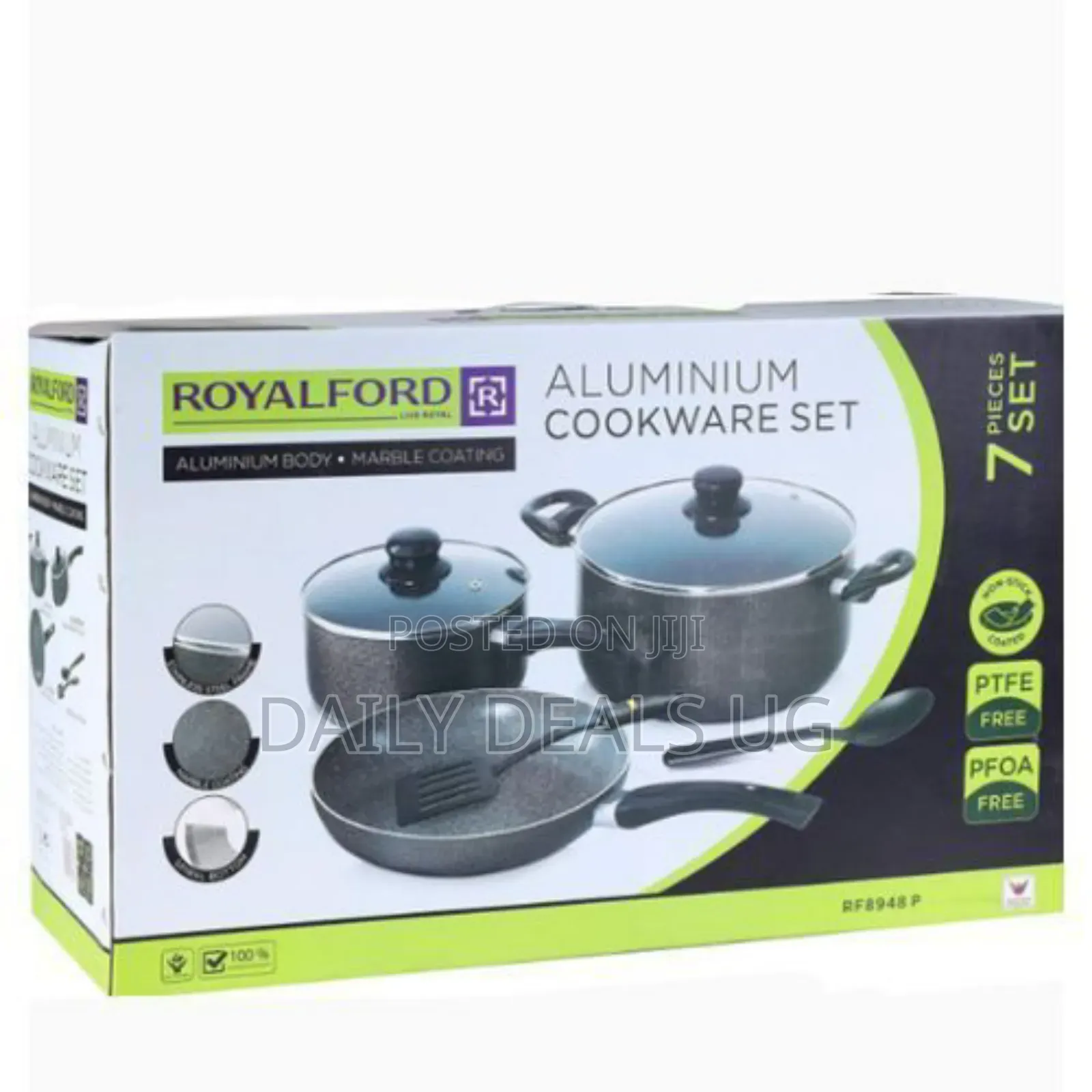 Royalford Aluminum Super Non-Stick Cookware Set 7pcs - Black