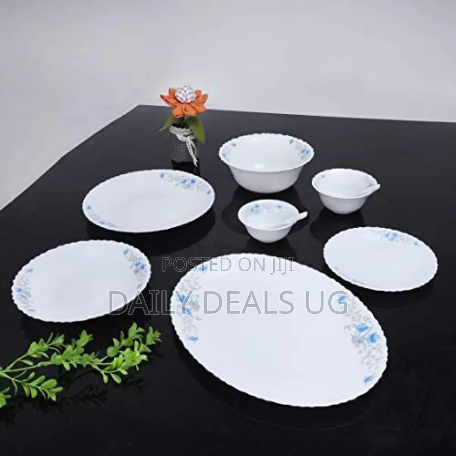 Royalford 40 PCS Opal Glassware Spoons Plates Bowls Set
