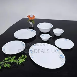 Royalford 40 PCS Opal Glassware Spoons Plates Bowls Set