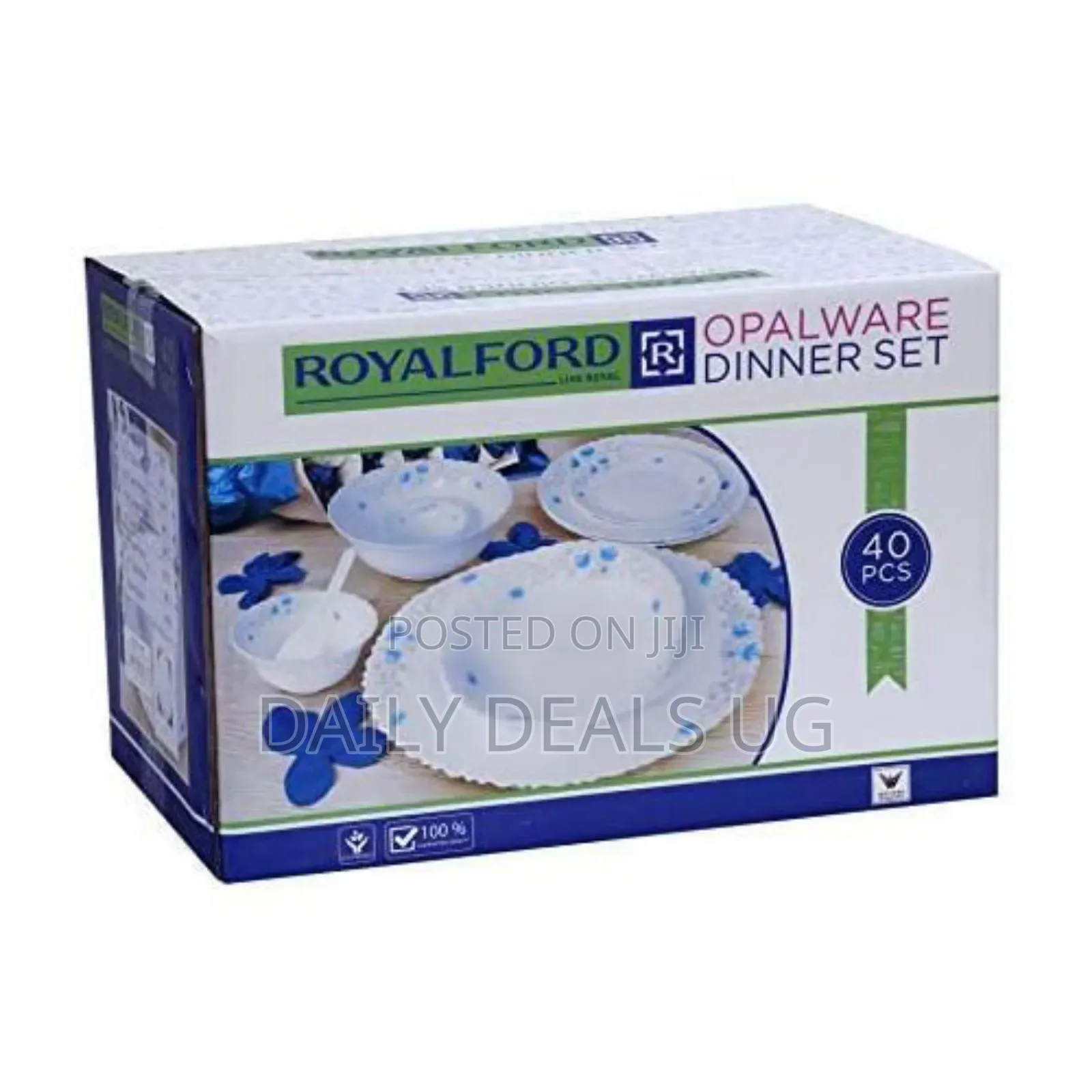 Royalford 40 PCS Opal Glassware Spoons Plates Bowls Set