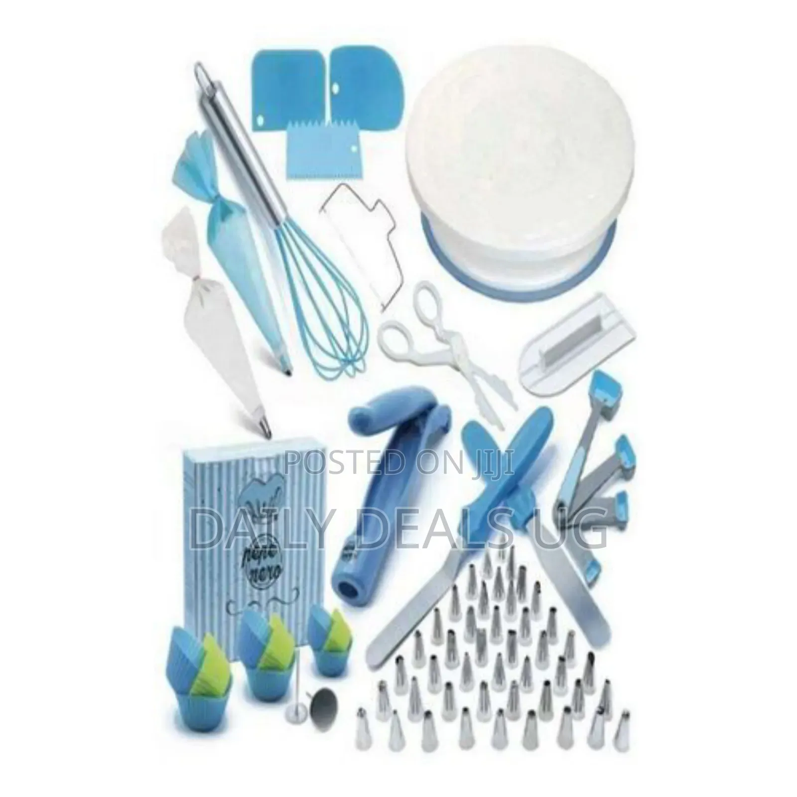 136 PCS Cake Decorating, Turnable Stand, Baking Set,Blue.