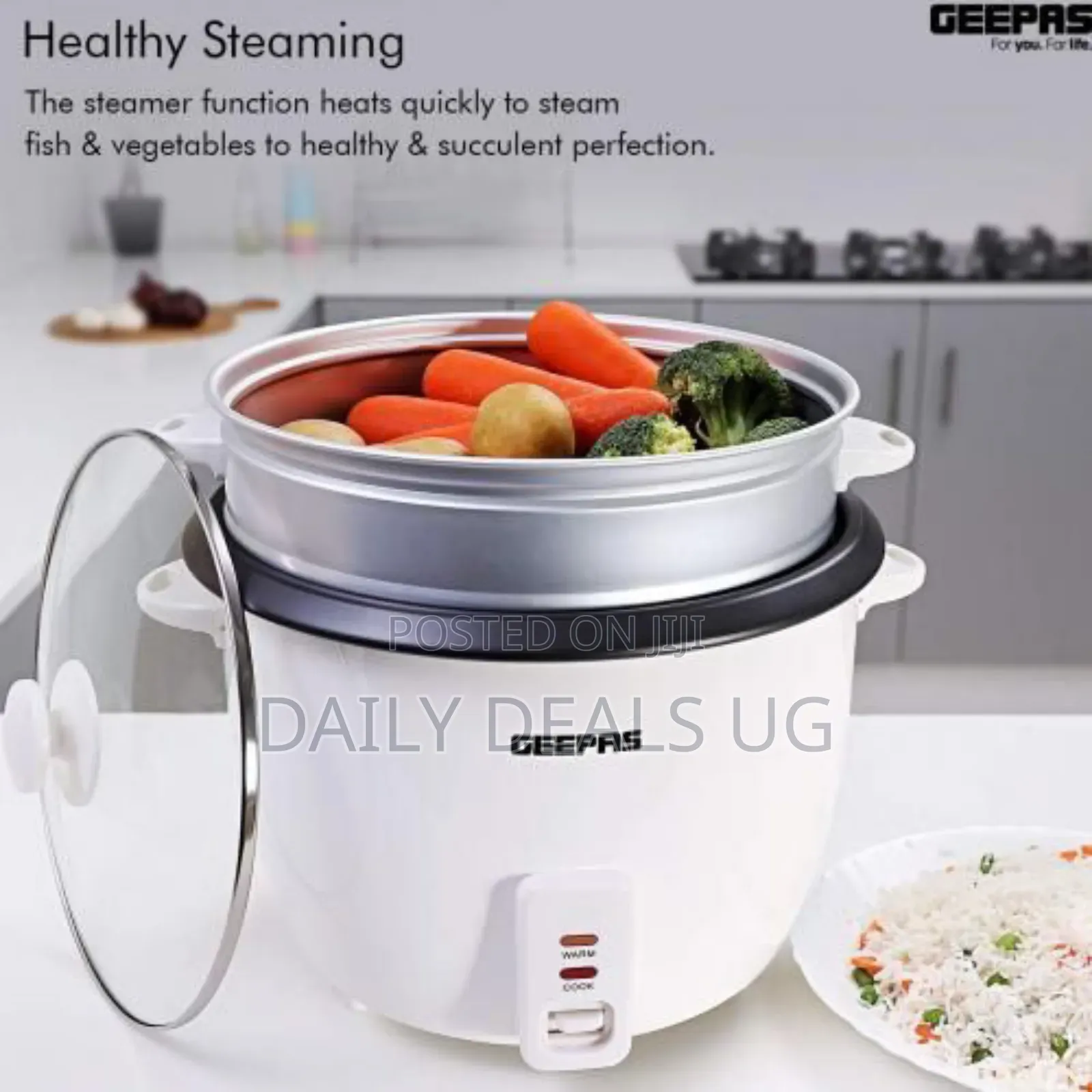 Geepas 3-in-1 Rice Cooker Steamer With Keep Warm 2.8litres