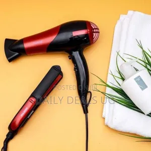 Geepas 2 in 1 Hair Dryer Straightenercombo/Ceramic, Red,
