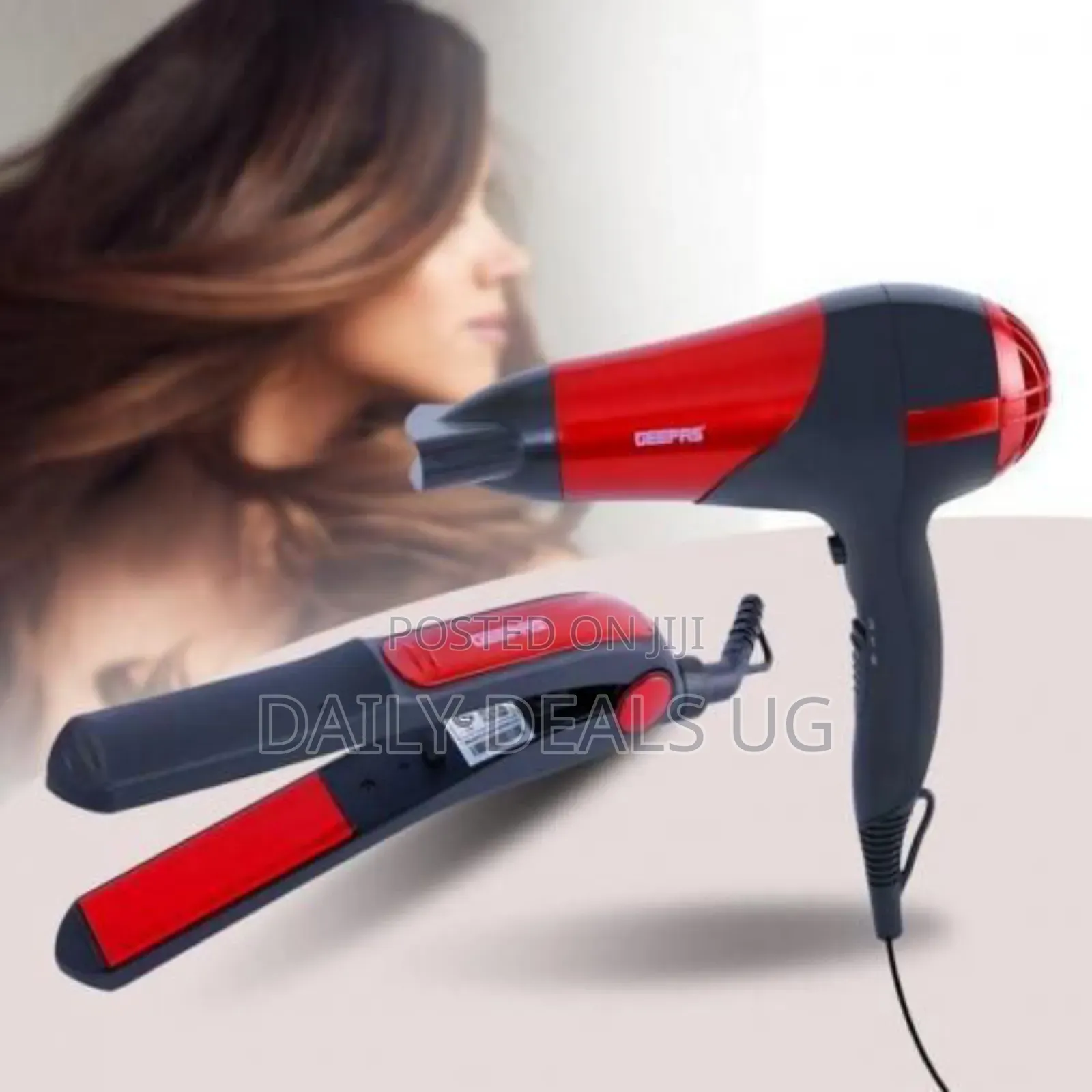 Geepas 2 in 1 Hair Dryer Straightenercombo/Ceramic, Red,